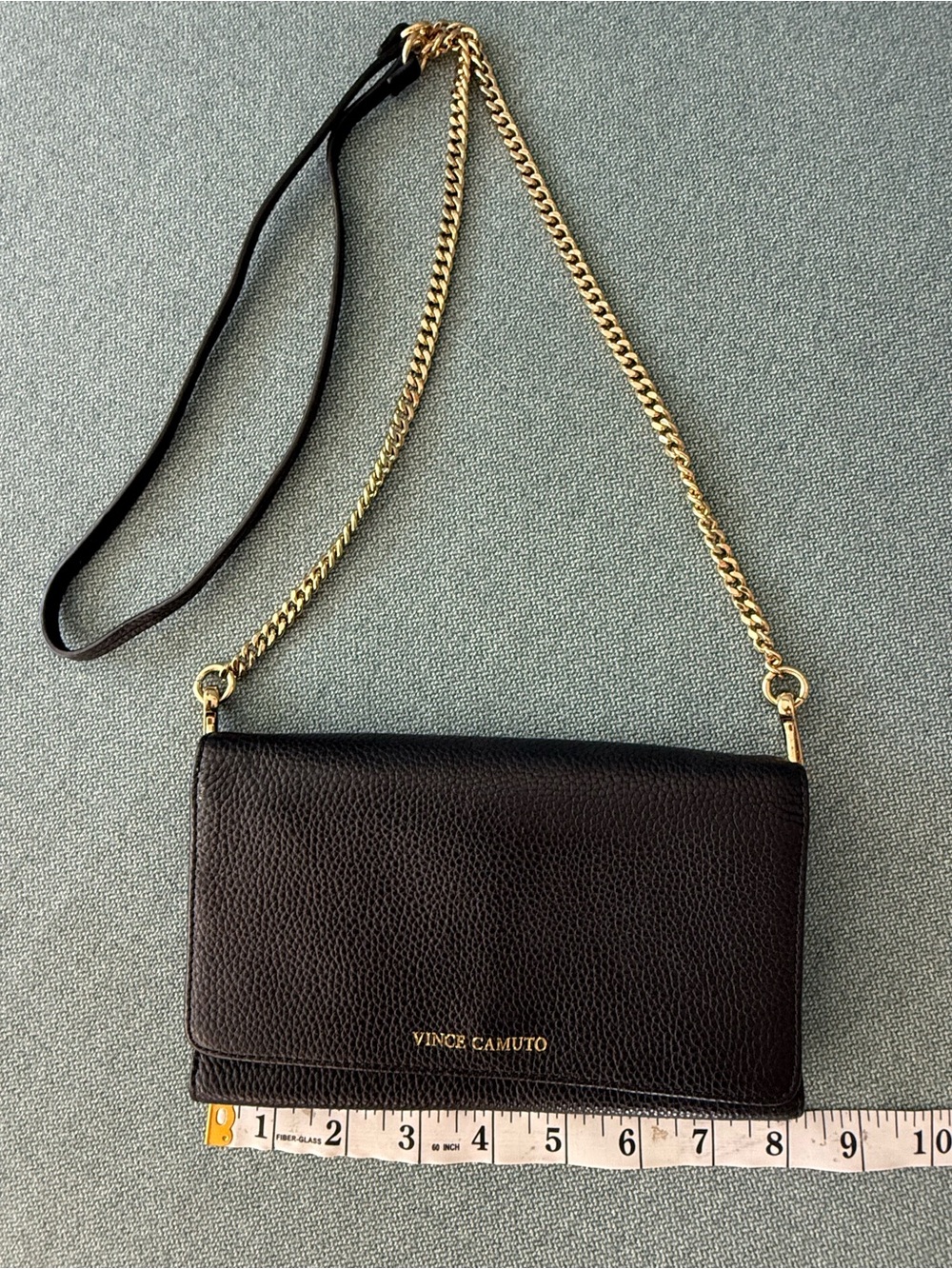 Vince Camuto Black Pebbled Leather Crossbody with Gold Chain